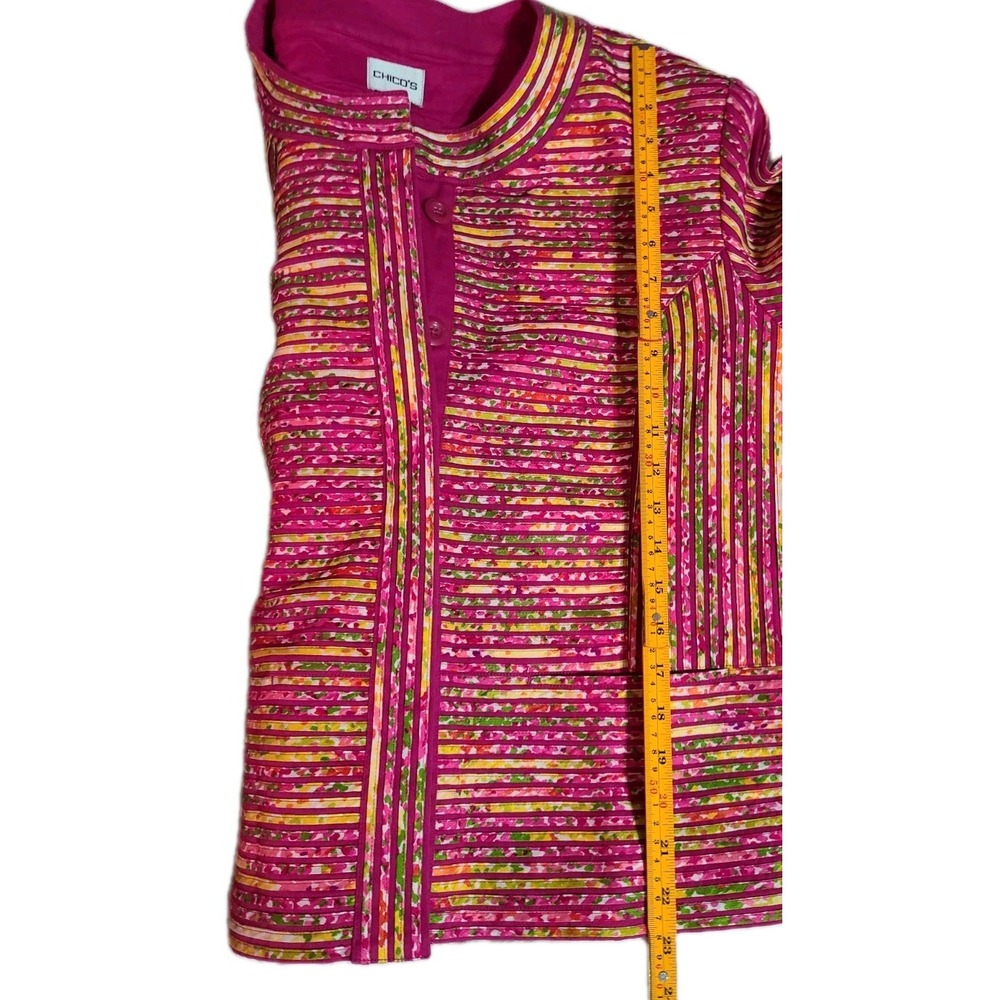 Chicos Size 2 Cotton Jacket Womens L Bright Multicolor Striped Button Front - Picture 8 of 9